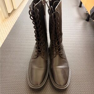 Zara Black Tall Lace-Up Leather Boots